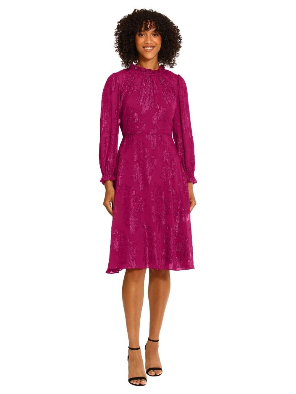Maggy London SZ 10  Women's Dresses Long Sleeve Ruffle Neck Dress